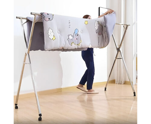 2.4m Portable Standing Clothes Drying Rack Folding Space-Saving Laundry Holder with Wheels - Image 2