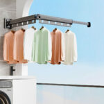 2x 93.2cm Wall-Mounted Clothing Dry Rack Retractable Space-Saving Folding Hanger