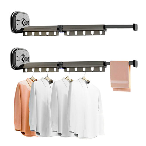 2x 93.2cm Wall-Mounted Clothing Dry Rack Retractable Space-Saving Folding Hanger