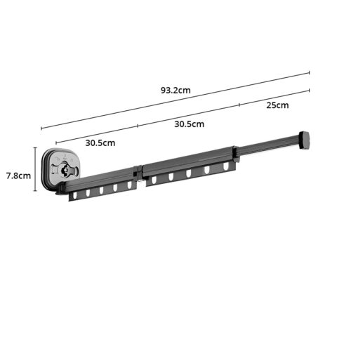 2x 93.2cm Wall-Mounted Clothing Dry Rack Retractable Space-Saving Folding Hanger - Image 3