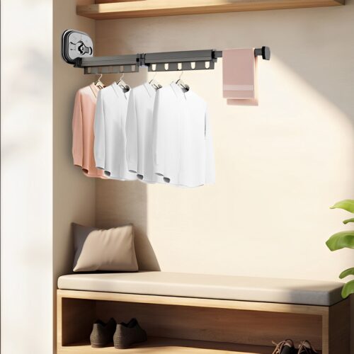 2x 93.2cm Wall-Mounted Clothing Dry Rack Retractable Space-Saving Folding Hanger - Image 4