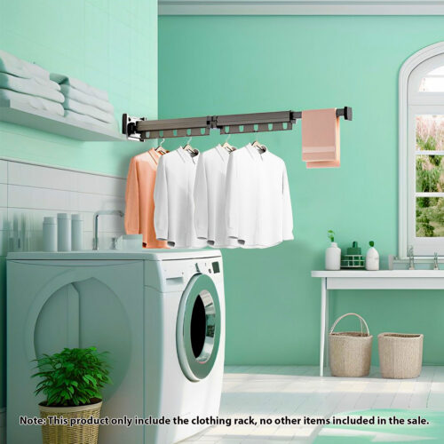 2x 127.5cm Wall-Mounted Clothing Dry Rack Retractable Space-Saving Folding Hanger - Image 2