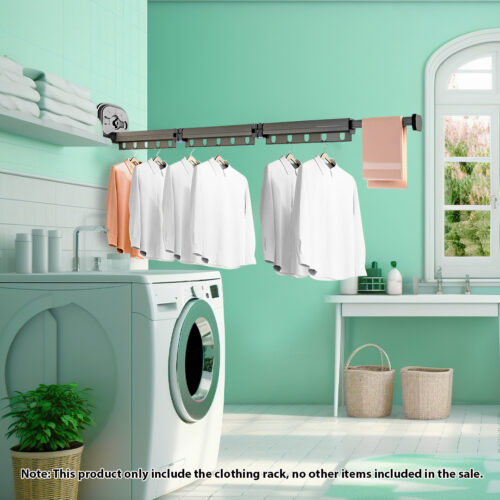 2x 127.5cm Wall-Mounted Clothing Dry Rack Retractable Space-Saving Folding Hanger - Image 2