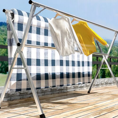 2x 1.6m Portable Standing Clothes Drying Rack Folding Space-Saving Laundry Holder 3 Poles - Image 3