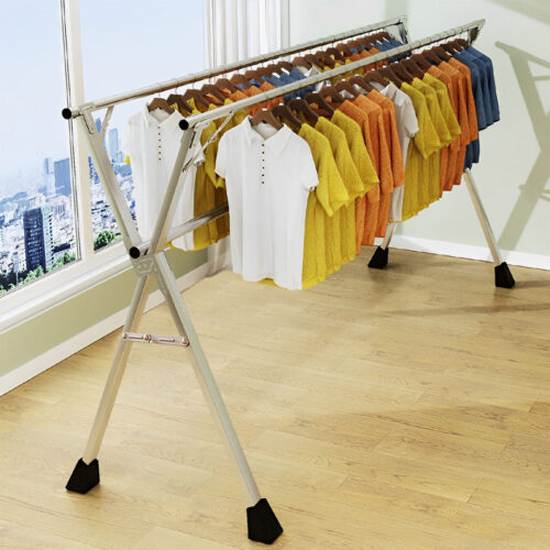 2x 1.6m Portable Standing Clothes Drying Rack Folding Space-Saving Laundry Holder 3 Poles - Image 7
