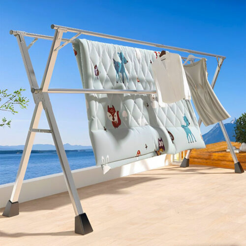 2x 1.6m Portable Standing Clothes Drying Rack Folding Space-Saving Laundry Holder 3 Poles - Image 9