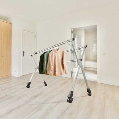 2x 160cm Portable Drying Rack Clothes Steel Laundry Rack Folding Space-Saving Laundry Holder 3 Poles - Image 6