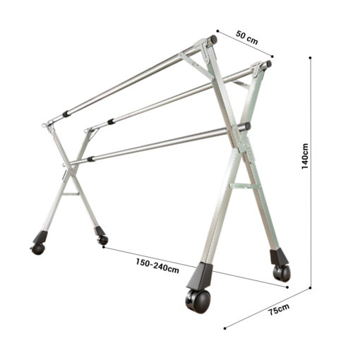 2x 240cm Portable Drying Rack Clothes Steel Laundry Rack Folding Space-Saving Laundry Holder 3 Poles - Image 2
