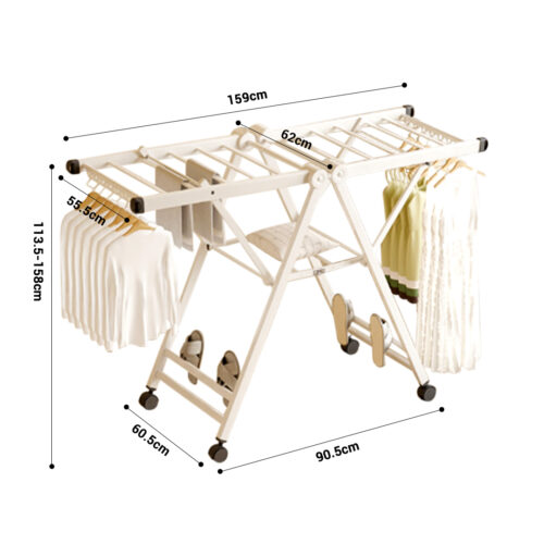 2x 160cm Portable Wing Shape Clothes Drying Rack Folding Space-Saving Laundry Holder - Image 2