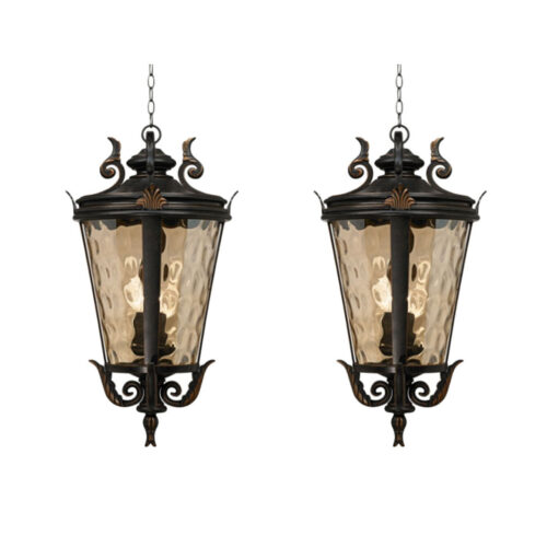Vintage Lamp 2x 60.3cm Aluminum Glass Lantern Elegant Chandelier Classic Hanging Light
