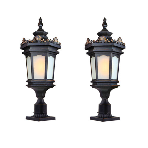 Vintage Lamp 2x 72cm Lantern Stand Elegant Aluminum Glass Outdoor Light Antique Exterior Fixture