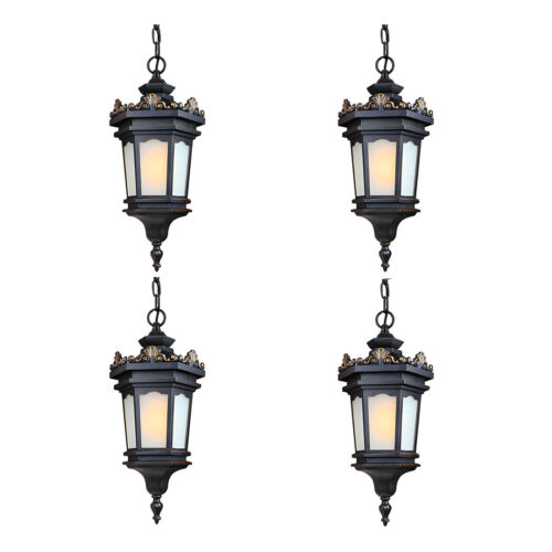 Vintage Lamp 4x 54.5cm Elegant Aluminum Glass Lantern Chandelier Classic Hanging Light Fixture Antique