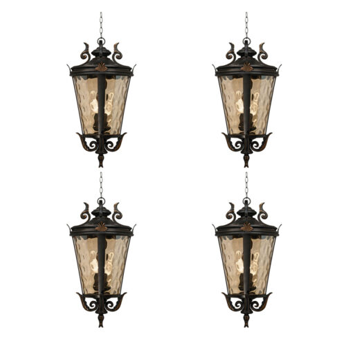 Vintage Lamp 4x 60.3cm Aluminum Glass Lantern Elegant Chandelier Classic Hanging Light