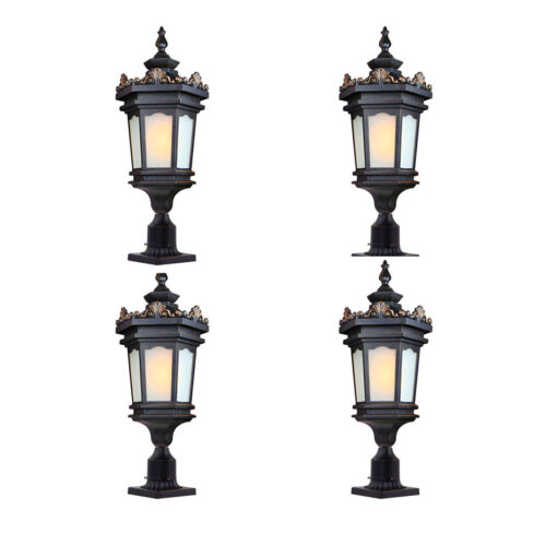 Vintage Lamp 4x 72cm Lantern Stand Elegant Aluminum Glass Outdoor Light Antique Exterior Fixture