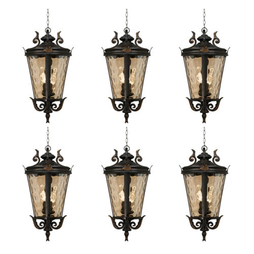 Vintage Lamp 6X 60.3cm Aluminum Glass Lantern Elegant Chandelier Classic Hanging Light