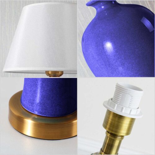 SOGA Blue Ceramic Oval Table Lamp with Gold Metal Base - Image 3