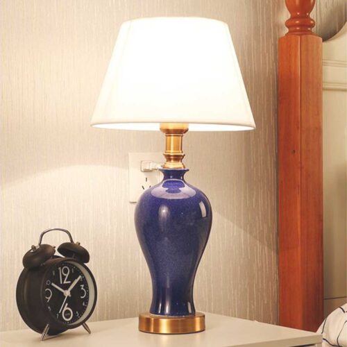SOGA Blue Ceramic Oval Table Lamp with Gold Metal Base - Image 4