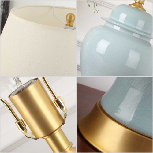 SOGA Oval Ceramic Table Lamp with Gold Metal Base Desk Lamp Yellow - Image 3