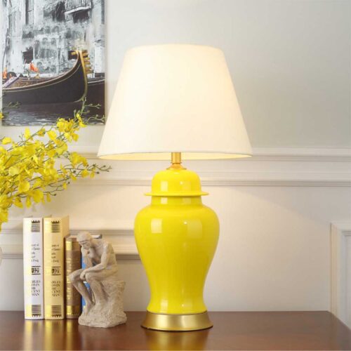 SOGA Oval Ceramic Table Lamp with Gold Metal Base Desk Lamp Yellow - Image 4
