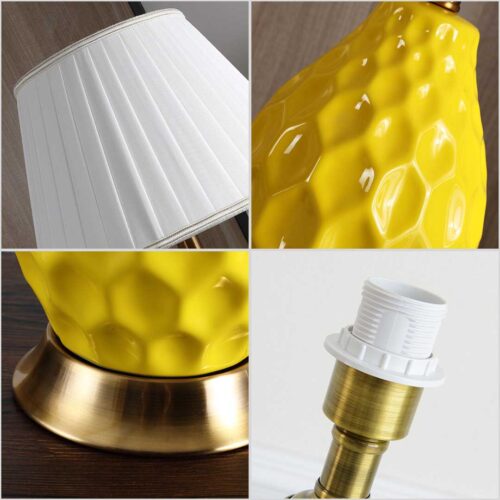 SOGA Textured Ceramic Oval Table Lamp with Gold Metal Base Yellow - Image 3