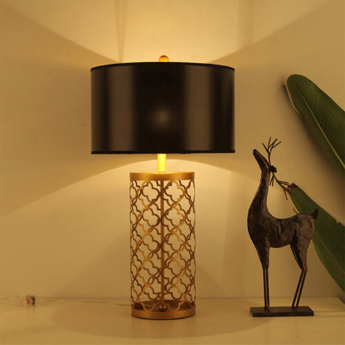 SOGA Golden Hollowed Out Base Table Lamp with Dark Shade - Image 7