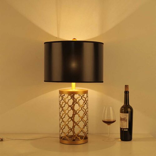 SOGA Golden Hollowed Out Base Table Lamp with Dark Shade - Image 8