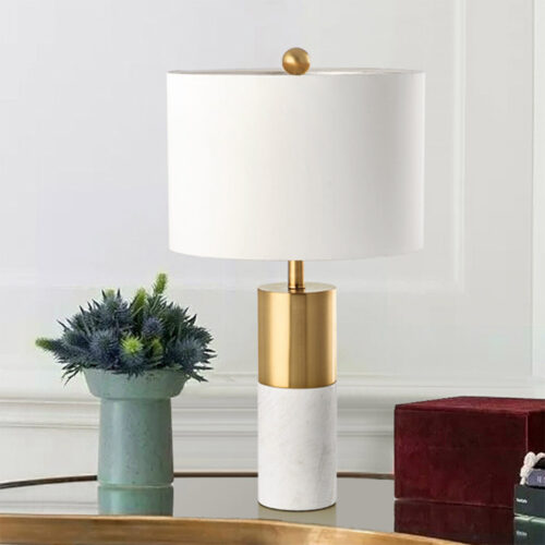 SOGA 60cm White Marble Bedside Modern Desk Table Lamp Living Room Shade with Cylinder Base - Image 3