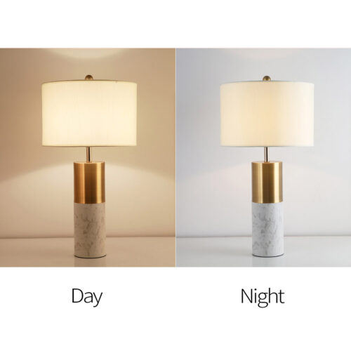 SOGA 60cm White Marble Bedside Modern Desk Table Lamp Living Room Shade with Cylinder Base - Image 4