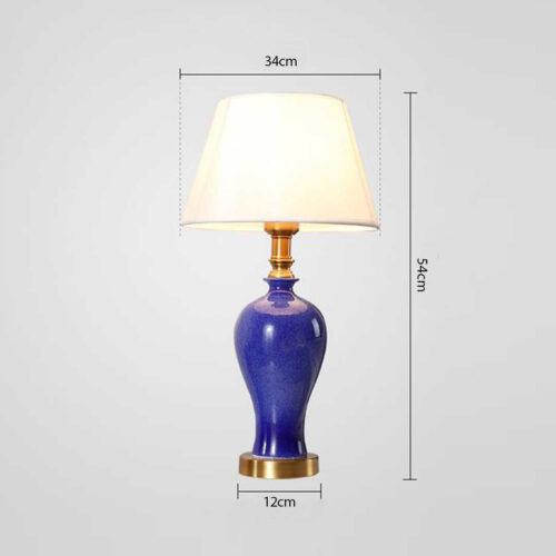 2x Blue Ceramic Oval Table Lamp with Gold Metal Base - Image 2