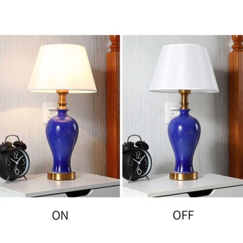 2x Blue Ceramic Oval Table Lamp with Gold Metal Base - Image 6