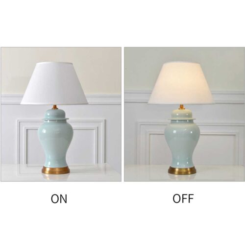2x Oval Ceramic Table Lamp with Gold Metal Base Desk Lamp Yellow - Image 6