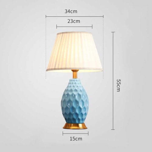 2x Textured Ceramic Oval Table Lamp with Gold Metal Base Blue - Image 2
