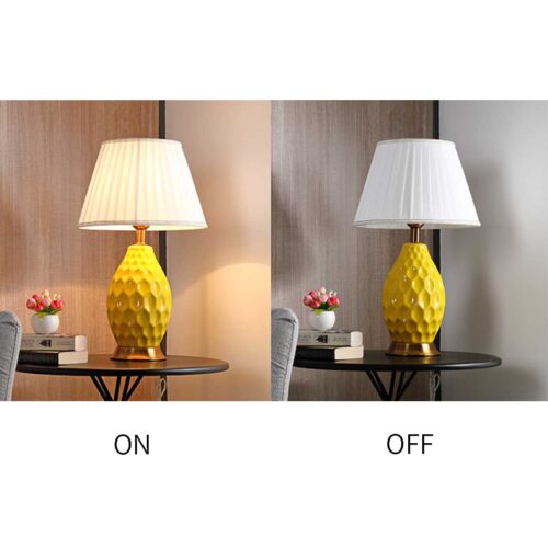 2x Textured Ceramic Oval Table Lamp with Gold Metal Base Blue - Image 6