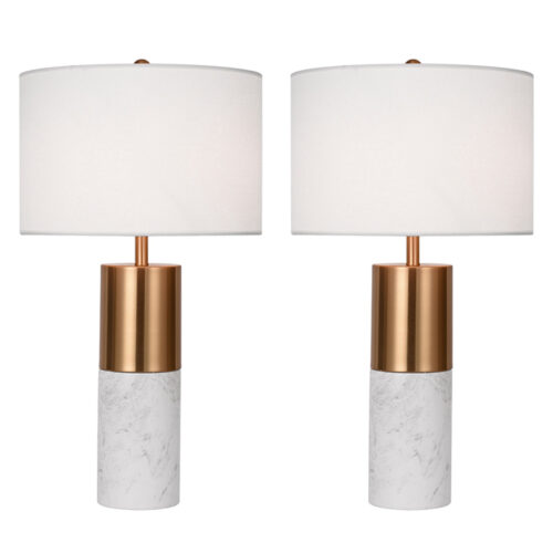 2x 60cm White Marble Bedside Modern Desk Table Lamp Living Room Shade with Cylinder Base