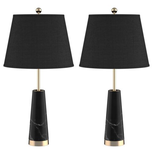 2x 68cm Black Marble Bedside Desk Table Lamp Living Room Shade with Cone Shape Base