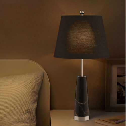 2x 68cm Black Marble Bedside Desk Table Lamp Living Room Shade with Cone Shape Base - Image 4