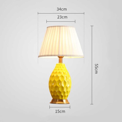 SOGA 4X Textured Ceramic Oval Table Lamp with Gold Metal Base Yellow - Image 2