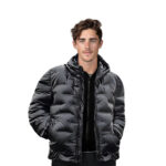 abbee Black Large Winter Hooded Glossy Down Jacket Lightweight Quilted Warm Puffer Coat