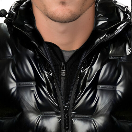 abbee Black Large Winter Hooded Glossy Down Jacket Lightweight Quilted Warm Puffer Coat - Image 2