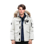abbee White XL Winter Fur Hooded Down Jacket Lightweight Quilted Warm Puffer Coat