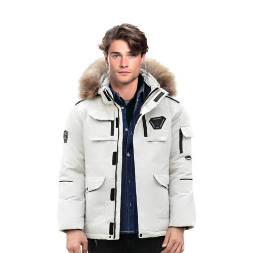 abbee White XL Winter Fur Hooded Down Jacket Lightweight Quilted Warm Puffer Coat