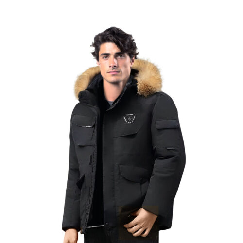 abbee Black 3XL Winter Fur Hooded Down Jacket Lightweight Quilted Warm Puffer Coat