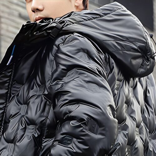 abbee Black Large Winter Hooded Glossy Overcoat Long Jacket Lightweight Quilted Warm Puffer Coat - Image 10
