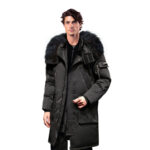 abbee Black Large Winter Fur Hooded Down Jacket Lightweight Quilted Warm Puffer Coat