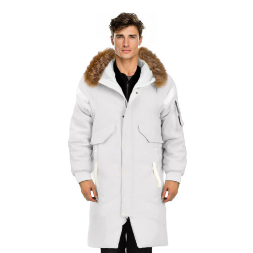abbee White Large Winter Fur Hooded Thick Overcoat Jacket Lightweight Quilted Warm Puffer Coat