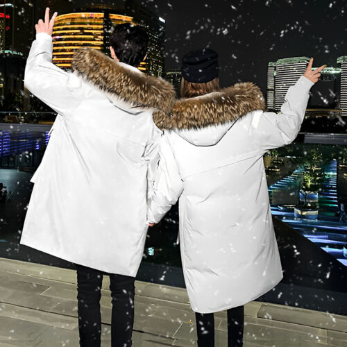 abbee White 2xL Winter Fur Hooded Thick Overcoat Jacket Lightweight Quilted Warm Puffer Coat - Image 8