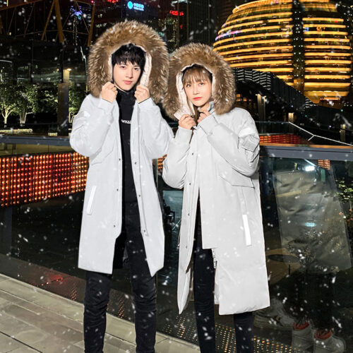 abbee White 2xL Winter Fur Hooded Thick Overcoat Jacket Lightweight Quilted Warm Puffer Coat - Image 9