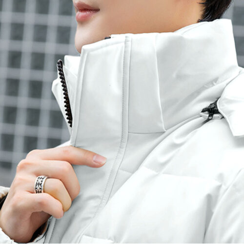 abbee White Large Winter Hooded Overcoat Long Jacket Lightweight Quilted Warm Puffer Coat - Image 10