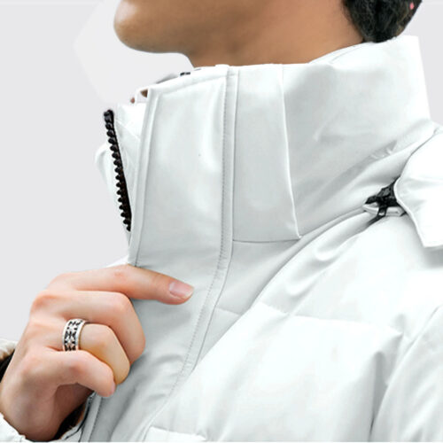 abbee White XL Winter Hooded Overcoat Long Jacket Lightweight Quilted Warm Puffer Coat - Image 2