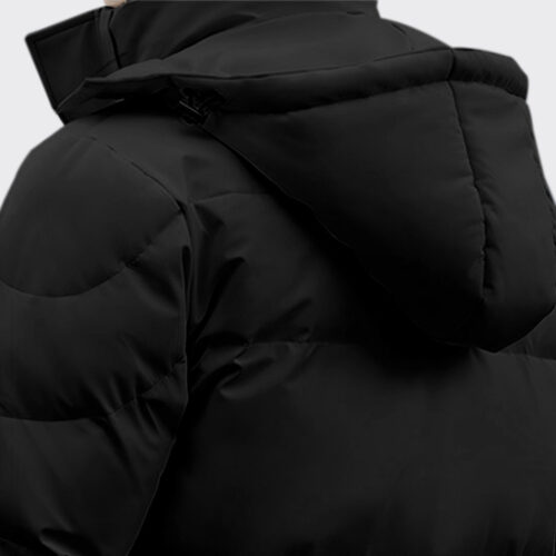 abbee Black 2xL Winter Hooded Overcoat Long Jacket Lightweight Quilted Warm Puffer Coat - Image 3